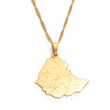 Anniyo Ethiopia Map Cities Pendant Necklaces for Women Men Gold Color Ethiopian Maps Jewelry #155821