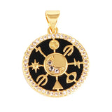 Nature Stone Black Agate Sun Star Love Compass Charm Pendant,18K Gold Plated,Jewelry Necklace Bracelet Accessories Supplies M56