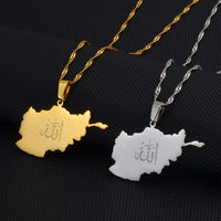 Anniyo Afghanistan Map With Allah Pendant Necklaces for Women Afghan Maps Islam Jewelry #213321