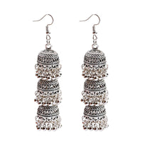 Retro Indian Bollywood Kundan Jhumka Jhumki Three-layer Drop Earrings For Women Boho Ethnic Gypsy Fashion Wedding Wear Jewelry