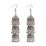 Retro Indian Bollywood Kundan Jhumka Jhumki Three-layer Drop Earrings For Women Boho Ethnic Gypsy Fashion Wedding Wear Jewelry
