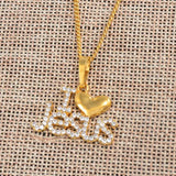 Anniyo Heart I Love Jesus Pendant Chain Necklace Women Girls Gold Color Rhinestone Christian Religious Ornaments Cross @@054306