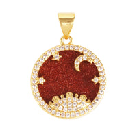 Nature Stone Black Agate Sun Star Love Compass Charm Pendant,18K Gold Plated,Jewelry Necklace Bracelet Accessories Supplies M56