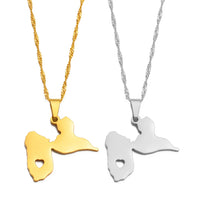 Anniyo Map of Guadeloupe Pendants Necklaces for Women Jewelry France Guadeloupe Map Heart and Contour Design @259121