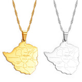 Anniyo Map of Zimbabwe With City Pendant Necklaces Silver Color/Gold Color Women Stainless Steel Zimbabweans Maps Chains #070921