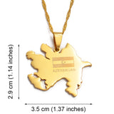 Anniyo Gold Color Azerbaijan Map & Flag Pendant Necklaces Azerbaycan of Maps Jewelry  #010521