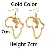 Anniyo Gold Color Stainless Steel Egyptian Queen Nefertiti Earrings African Map Big Earrings Jewelry Africa Ethnic  #116821