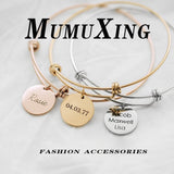 Bangles for Women Personalized Custom Carving 1-4 Names  Round Pendant Stainless Steel Friendship Bracelet Jewelry Pulsera Mujer