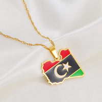 Anniyo Libya Map Flag Pendant Necklace for Women Men Gold Color Jewelry Libya Country Map #244121