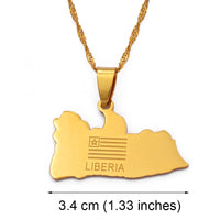 Anniyo LIBERIA Map Flag Gold Color Charms Pendant Necklaces Liberians Jewellery Middle East #001021