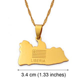 Anniyo LIBERIA Map Flag Gold Color Charms Pendant Necklaces Liberians Jewellery Middle East #001021