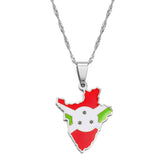 Anniyo Burundi Map & Flag Pendant Necklaces Stainless Steel Jewelry Burundian Ethnic s #168721