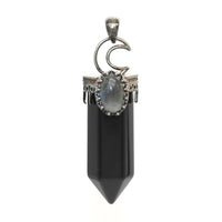 Natural Amethyst Rose Quartz Crystal Lapis Lazuli Labradorite Hexagon Moon Black Agate Tiger Eye Stone Pendant Jewelry For Women