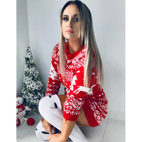 Christmas Sweater Women Christmas Deer Warm Knitted Long Sleeve Sweater Jumper Top Winter Autumn Pullovers Plus Size