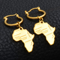 Anniyo Map of Africa Earrings for Women Girl Ethiopian Nigeria Congo Ghana Sudan Gold Plated Jewelry African Maps #119406