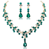 KMVEXO Crystal Bridal Wedding Jewelry Sets Women Gold Color Rhinestone Necklace Long Earrings Set Dress Accessories Bridesmaid