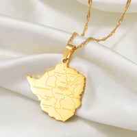 Anniyo Map of Zimbabwe With City Pendant Necklaces Silver Color/Gold Color Women Stainless Steel Zimbabweans Maps Chains #070921