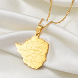 Anniyo Map of Zimbabwe With City Pendant Necklaces Silver Color/Gold Color Women Stainless Steel Zimbabweans Maps Chains #070921