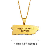 Anniyo Puerto Rico Map and Area Code Pendant Necklaces Gold Color PR Puerto Ricans Jewelry @238021
