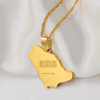 Anniyo Saudi Arabia Map Flag Charm Pendant Necklace Silver Color/Gold Color Kingdom of Saudi Arabia Jewelry Women Girls  #001321