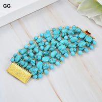 GG Natural 9 Strands Blue Turquoise Gems Stone Bracelet Cute For Women