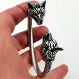 Men Stainless Steel Viking Wolf Geri and Freki Bear Paw Head Bangle amulet Bracelets for Male Gift