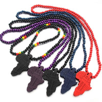 VOQ new arrival Africa map necklace for men and women wooden pendant Bead string necklace hip hop jewelry