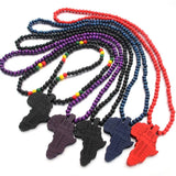 VOQ new arrival Africa map necklace for men and women wooden pendant Bead string necklace hip hop jewelry