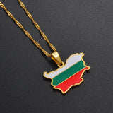Anniyo The People's Republic of Bulgaria Map Flag Pendant Necklaces Bulgarian Jewelry #258521