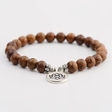 New Classic Natural Wood Beads Bracelets For Women Meditation Prayer Sliver Om Pendant Bracelet Men Wooden Yoga Jewelry
