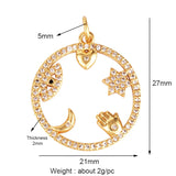 Nature Stone Black Agate Sun Star Love Compass Charm Pendant,18K Gold Plated,Jewelry Necklace Bracelet Accessories Supplies M56