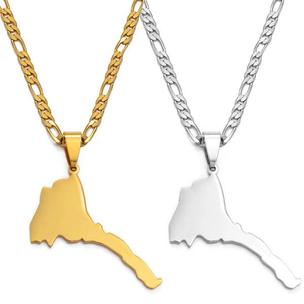 Anniyo 3.9cm Eritrea Map Pendant Figaro Chain for Women/Men Silver Color/Gold Color Jewelry Africa Eritrean Maps Ethnic  #036521