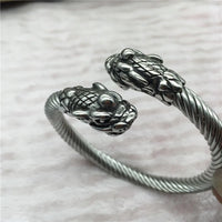 Men Stainless Steel Viking Wolf Geri and Freki Bear Paw Head Bangle amulet Bracelets for Male Gift