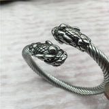 Men Stainless Steel Viking Wolf Geri and Freki Bear Paw Head Bangle amulet Bracelets for Male Gift