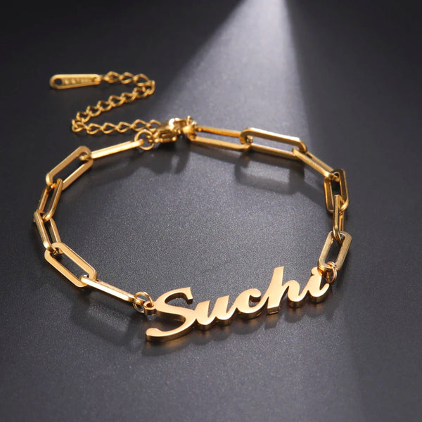 Sipuris Customized Name Bracelet Personalized Stainless Steel Rectangular Chain Letter Bracelet Unique Jewelry Family Gifts New