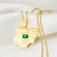 Anniyo Nigeria Map With Green Stone Pendant Necklaces Silver Color/Gold Color Nigerian Maps Jewelry Patriotic  @206921