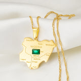 Anniyo Nigeria Map With Green Stone Pendant Necklaces Silver Color/Gold Color Nigerian Maps Jewelry Patriotic  @206921