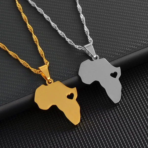 Anniyo 2.2cm Heart Africa Map Pendant Necklaces for Women Girls Gold Color/Silver Color African Maps Jewelry Ethnic  @165421