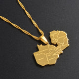 Anniyo Map of Zambia With City Pendant Necklaces for Women Girls Stainless Steel Zambian Maps Chains Gold Color Model #071221