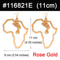 Anniyo Gold Color Stainless Steel Egyptian Queen Nefertiti Earrings African Map Big Earrings Jewelry Africa Ethnic  #116821