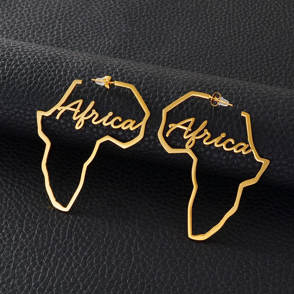 Anniyo 11cm/7cm Africa Map Stud Earrings Stainless Steel Large Hyperbole Big Earrings Ethnic Jewelry  #131421