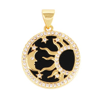 Nature Stone Black Agate Sun Star Love Compass Charm Pendant,18K Gold Plated,Jewelry Necklace Bracelet Accessories Supplies M56