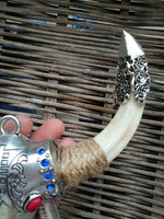Wild Pig Teeth Embedded Alloy Ox Head Wild Boar Tooth Amulet Pendant