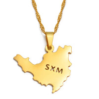 Anniyo Sint Maarten & Saint-Martin Island Pendant Necklace SXM Saint Martin Gold Color Jewelry #251121
