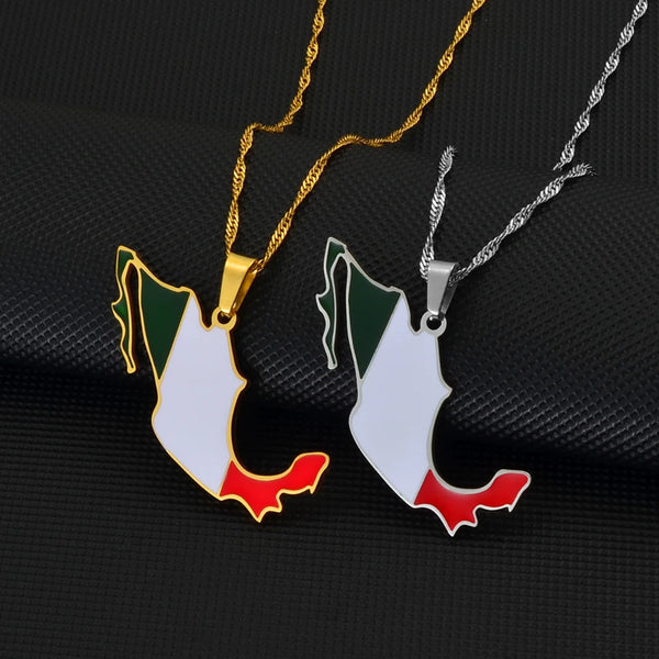 Anniyo Mexico Map Flag Pendant Necklace for Women Girls Mexican Maps Jewelry #249721