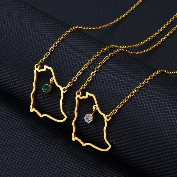 Anniyo Saudi Arabia Map With Green Stone Gold Color Charm Pendant Necklace Kingdom of Saudi Arabia Jewelry Women Girls  #266221