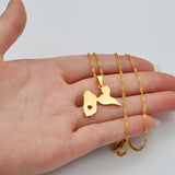Anniyo Map of Guadeloupe Pendants Necklaces for Women Jewelry France Guadeloupe Map Heart and Contour Design @259121
