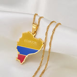 Anniyo Ecuador Map With Flag Pendant Necklaces Ecuadorian Jewelry #214621