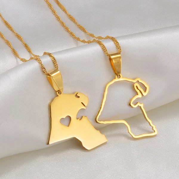 Anniyo Heart Kuwait Map Pendant Necklaces Kuwaiti Gold Color Jewelry #231121