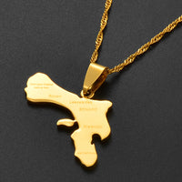 Anniyo 3.5cm Bonaire Map and Village Pendant Necklaces Stainless Steel and Gold Color Netherlands Antilles Jewelry #138921